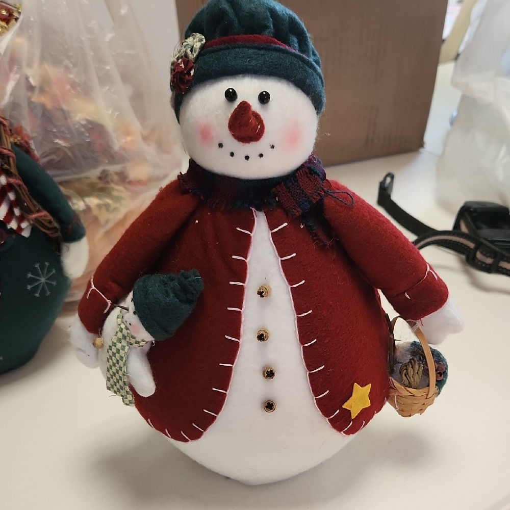 Festive Snowman Plush with Red and White Outfit